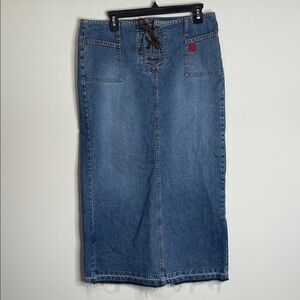 Bongo | Vintage Y2K Denim Midi Skirt Lace Front Detail Size 13
